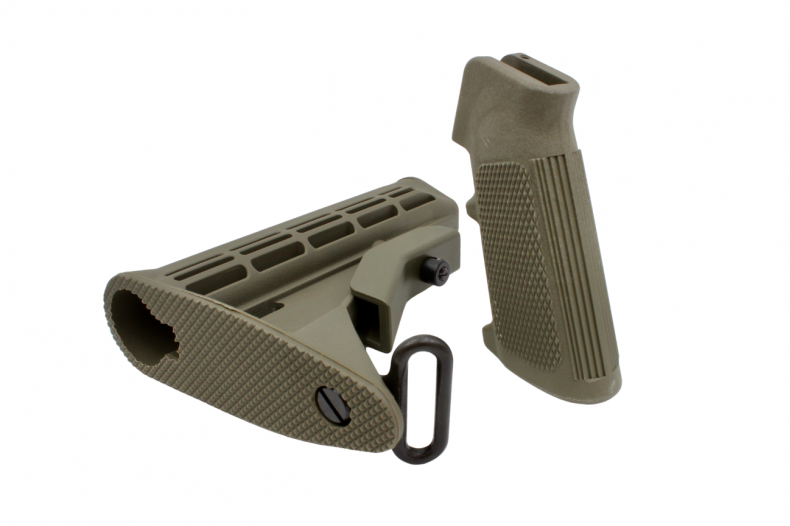                                        2Pc Combo A2 Pistol Grip & Adjustable Sliding Buttstock w/Loop, OD Green AR15/M4 Carbine
